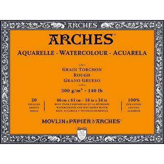 46x61cm Grain Torchon / Rough Aquarelblok van Arches 100 % Katoen 300 grams 20 vellen 4-zijdig gelijmd