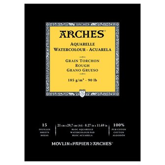 21 x 29,7 cm Grain Torchon / Rough Aquarelblok van Arches 100 % Katoen 185 grams 15 vellen 1-zijdig gelijmd