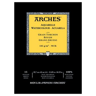 29,7 x 42 cm Grain Torchon / Rough Aquarelblok van Arches 100 % Katoen 185 grams 15 vellen 1-zijdig gelijmd