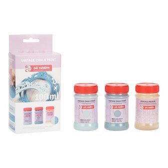 2 Blauwen + Craquele medium Art Creation Vintage Krijtverf 3 x 100 ML