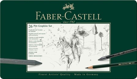 Blik 26 delige set incl Accessoires Pitt Graphite Grafietpotloden set Faber Castell