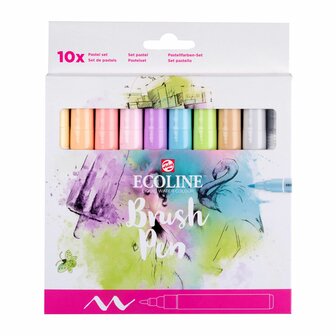 Set van 10 Pastel kleuren Ecoline Brushpennen in kartonnen etui van Talens