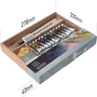 Houten koffer 12 tubes 5 ml &amp; accessoires Professional Watercolour Aquarelverf van Winsor &amp; Newton Set 815