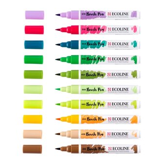 Set van 10 Botanische kleuren Ecoline Brushpennen in kartonnen etui van Talens