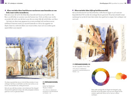 Voorbeeldpagina met urban sketch en schetstip &ndash; leer snel tekenen op locatie met heldere uitleg
