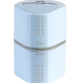 Gesloten: Puntenslijper Faber-Castell GRIP 2001 Sky Blue met 3 openingen en opvangbakje &ndash; Kunstburg