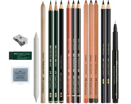 Faber-Castell Pitt Monochrome Discovery Set 17-delig met dry art materialen inhoud set