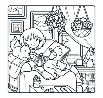 Bladzijde voorbeeld Cute &amp; Cosy: Hartsvriendinnen kleurboek met 30 schattige illustraties over vriendschap