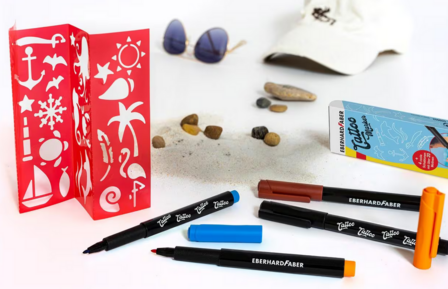 5 x Tatoo markers en 4 sjablonen (Beach) Eberhard Faber