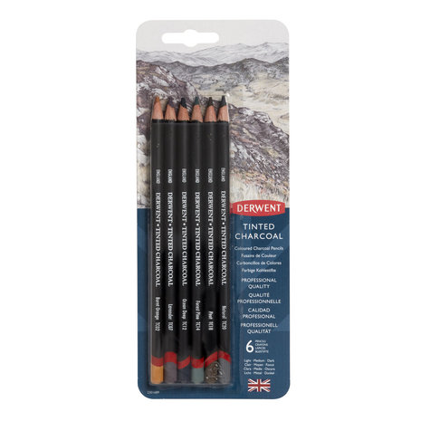 Start set met 6 Charcoal potloden Tinted Charcoal (Houtskool) Pencil / Potlood van Derwent