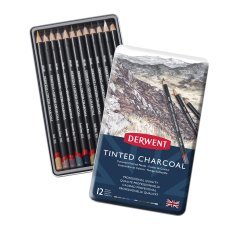 Derwent Tinted Charcoal Set 12 houtskoolpotloden in metalen etui 