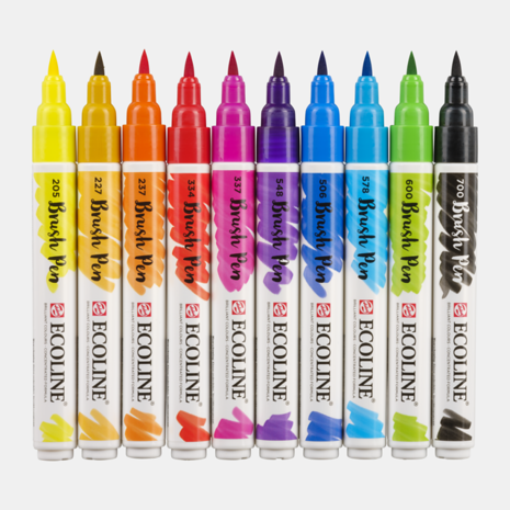 Set van 10 Algemene kleuren Ecoline Brushpennen in kunststof etui van Talens