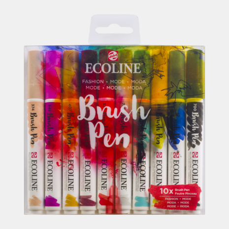 Set van 10 Mode kleuren Ecoline Brushpennen in kunststof etui van Talens