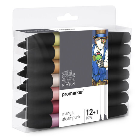 Promarker Manga Steampunk set 12 x Promarker en Blender van Winsor & Newton Set 143