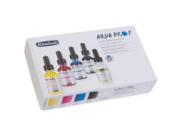 cardboard set 5 x 30 ml (primary colours) + Opaque White Aqua Drop Aquarelverf van Schmincke 30 ml Set 005