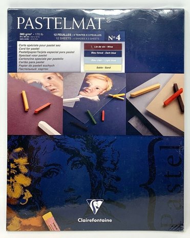 Pastelmat-No-4-Pastel-Papier-verlijmd-Blauw-Rood-Zand-kleuren-fijne-structuur-12-vellen-van-Clairefontaine-360-grams-24-x-30-cm
