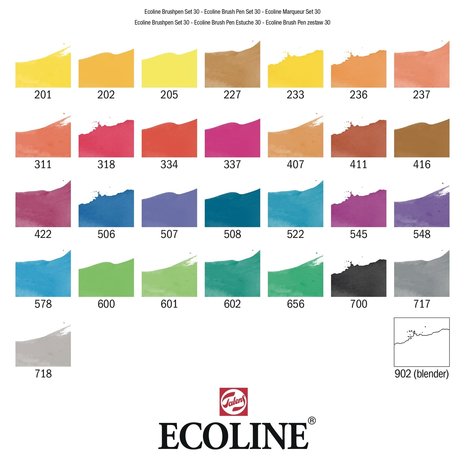 Set van 30 Algemene kleuren Ecoline Brushpennen in kunststof etui van Talens