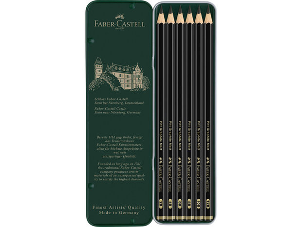 Blik a 6 stuks Pitt Graphite Matt Grafietpotloden set Faber-Castell