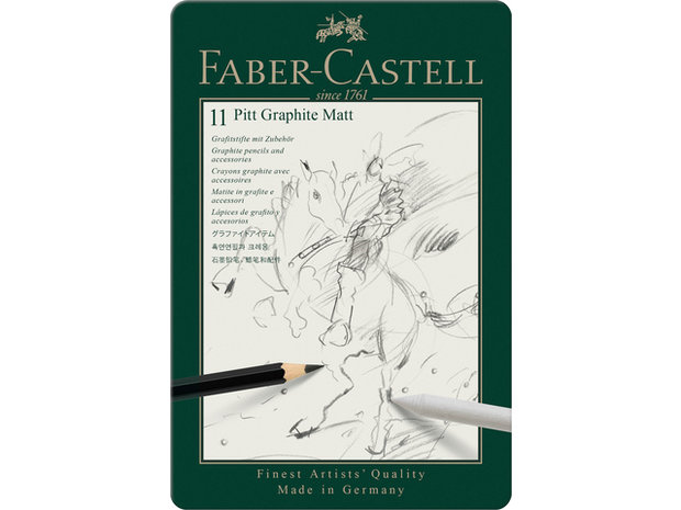 Blik a 8 stuks + 3 Accessoires Pitt Graphite Matt Grafietpotloden set Faber-Castell