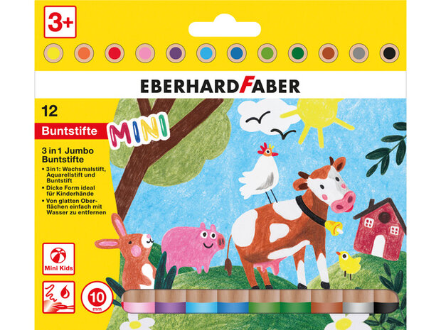 Eberhard Faber 3 in 1, 12 x Dikke kleurpotloden 10mm