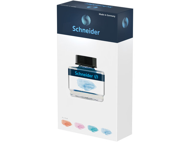 4 x 15 ML Schneider Inktpotjes pasteltinten + pipet Giftbox 1