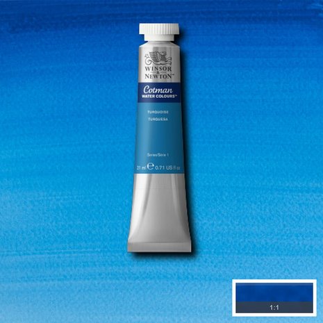 Turquoise Cotman Water Colour / Aquarelverf van Winsor & Newton 21 ML Kleur 654