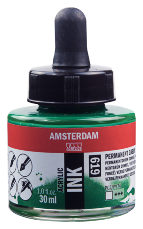 Permanent Groen donker Acryl Inkt Amsterdam 30 ML Kleur 619