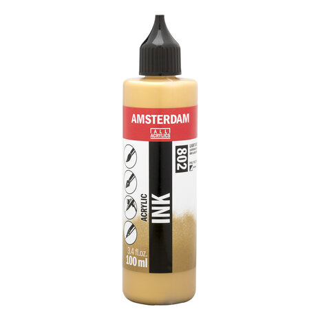 Lichtgoud Acryl Inkt Amsterdam 100 ML Kleur 802