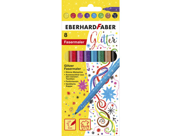 8 x Eberhard Faber Glitter Viltstiften Assortiment kleuren