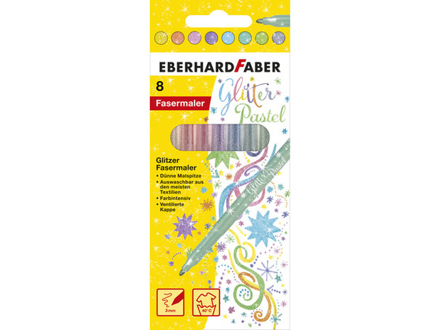 8 x Eberhard Faber Glitter Viltstiften Pastel kleuren