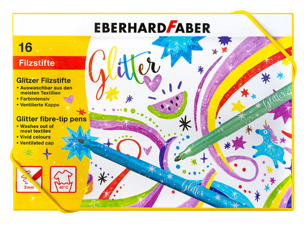 16 x Eberhard Faber Glitter Viltstiften Assortiment kleuren