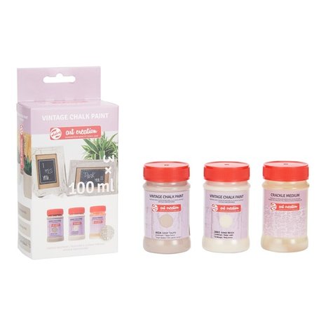 2 Beiges + Craquele medium Art Creation Vintage Krijtverf 3 x 100 ML