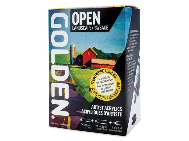 Slow Dry Golden Open Acrylverf Landscape Set 7 x 22 ml + 1 x 60 ml & Hulpmiddelen Set 977