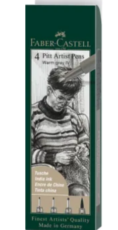 4x Tekenstift Faber-Castell set Pitt Artist Pen Warm Grijs IV