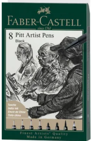 8x Tekenstift Faber-Castell set Pitt Artist Pen zwart