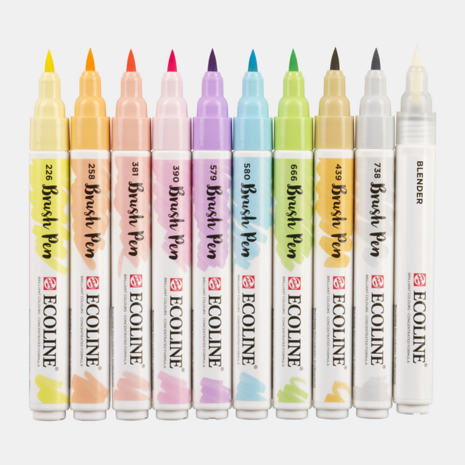Set van 10 Pastel kleuren Ecoline Brushpennen in kartonnen etui van Talens