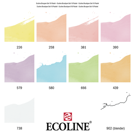 Set van 10 Pastel kleuren Ecoline Brushpennen in kartonnen etui van Talens
