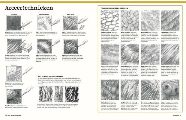 Voorbeeldpagina uit Het grote tekenboek met uitleg over arcering en perspectief 1