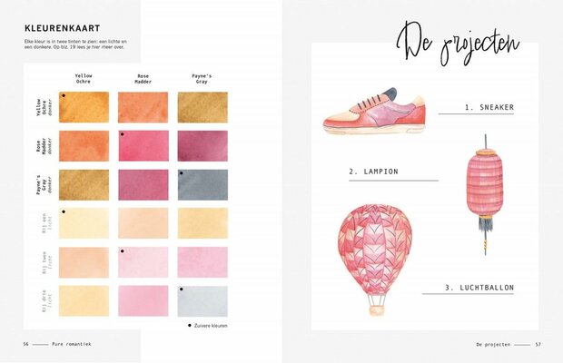 Aquarelleren met 3 kleuren boek van Katie Putt met stap-voor-stap aquarelprojecten