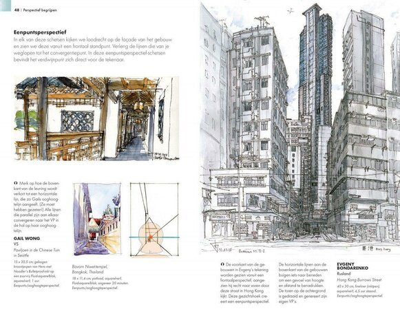 Urban Sketching Perspectief schetsen boek van Stephanie Bower met tips en technieken voor locatie-tekenen