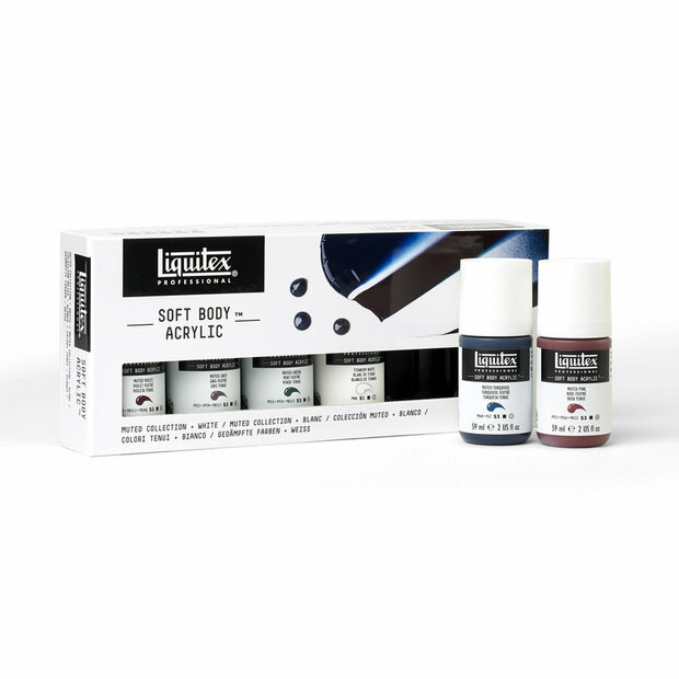 Muted Collection set + White Soft Body Acrylic Liquitex Professional 6 x 59 ml Set 331