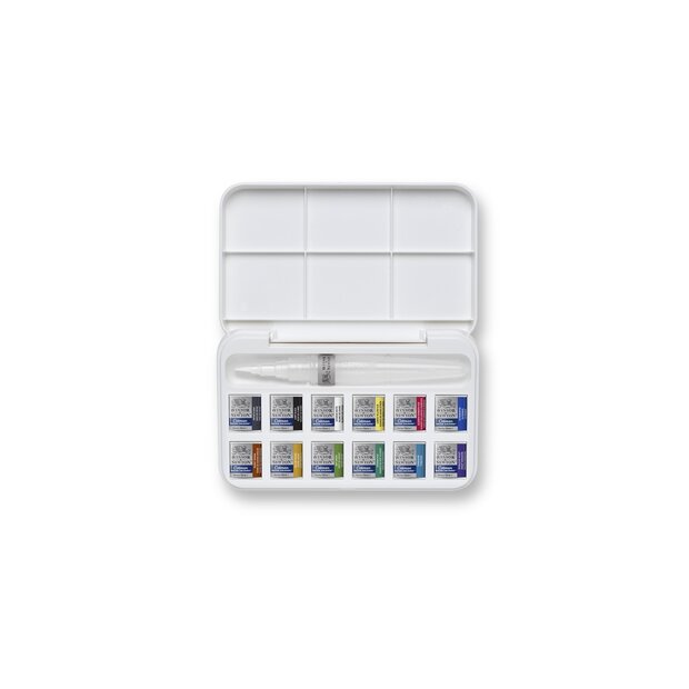 Brush Pen Set 12 Halve napjes + penseel met reservoir Set halve napjes van Winsor &amp; Newton Cotman Water Colours Set 658