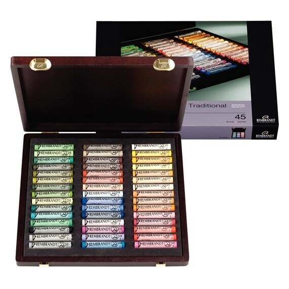 Rembrandt Luxe houten "landschapselectie" kist met 45 hele Softpastels van Royal Talens