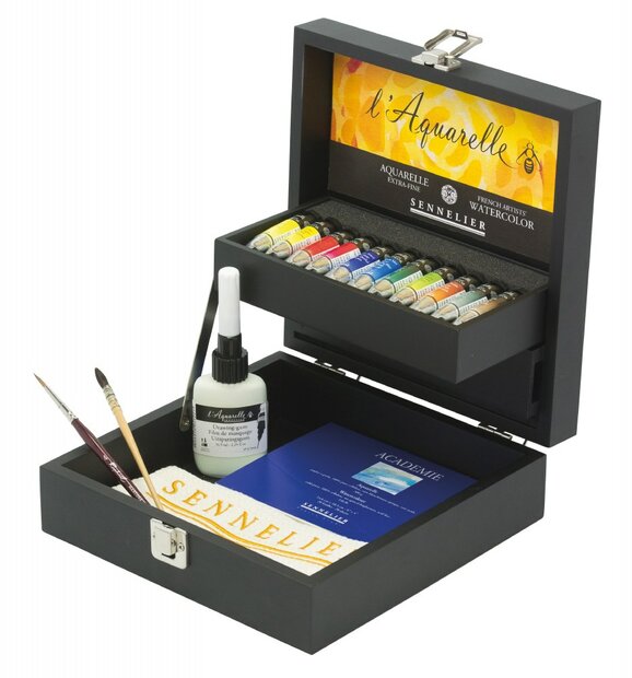 L'Aquarelle Zwart koffertje met 11 x 10 ml Sennelier extra fijne aquarelverf  Set 630