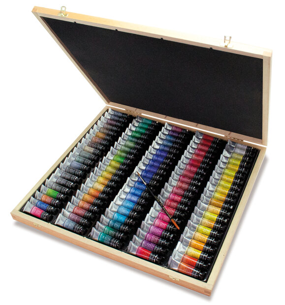 L'Aquarelle Houten kist met 100 x 10 ml Sennelier extra fijne aquarelverf  Set 669