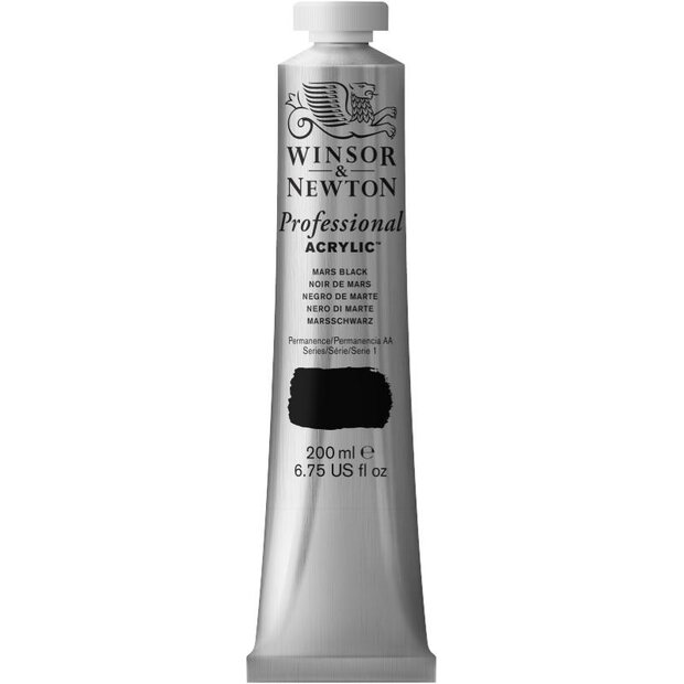 Mars Black Professional Acrylic Winsor &amp; Newton 200 ml Kleur 386