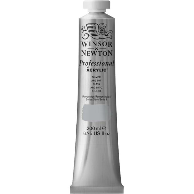 Silver Professional Acrylic Winsor &amp; Newton 200 ml Kleur 617