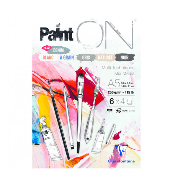 A5 Paint'ON Demin 6 x 4 vellen 250 grams van Clairefonaine