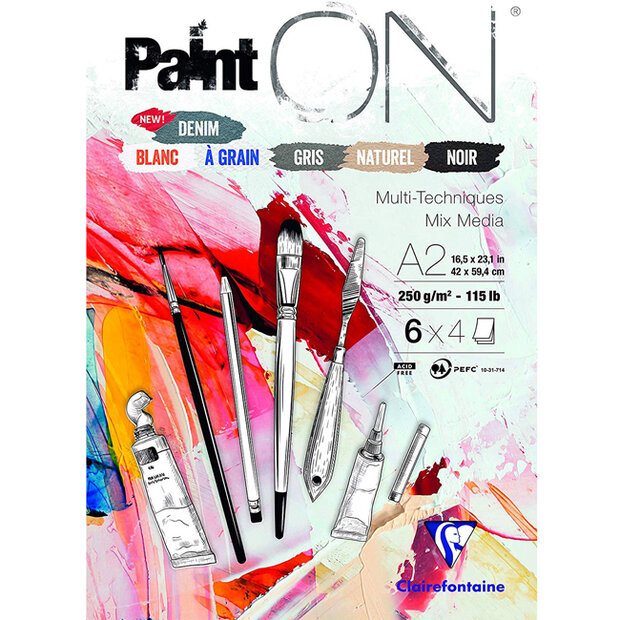 A2 Paint'ON Demin + 5 andere tinten 6 x 4 vellen 250 grams van Clairefonaine