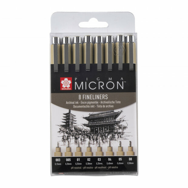 Sakura Pigma Micron Set 8 Zwart 003- 005-01-02-03-04-05-08